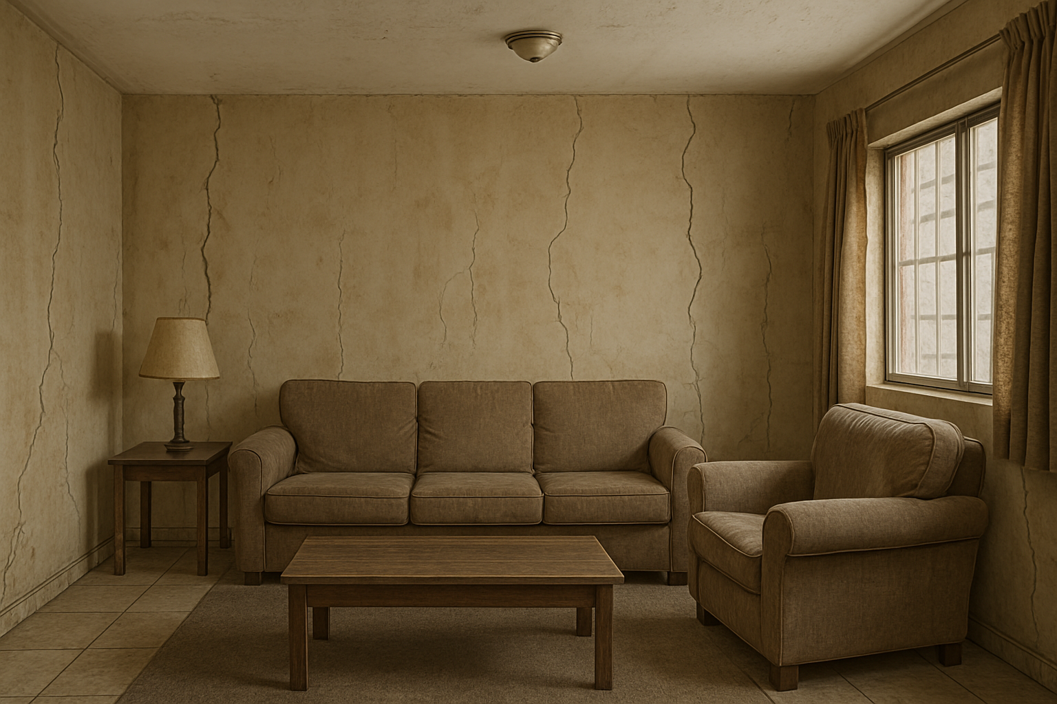 Dull Nigerian living room with faded paint and tired decor