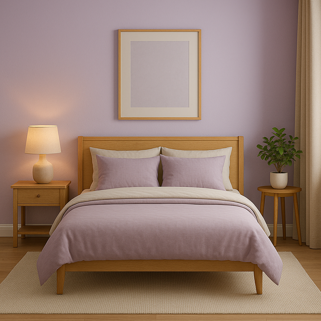 Lavender Mist” with neutral bedframes
