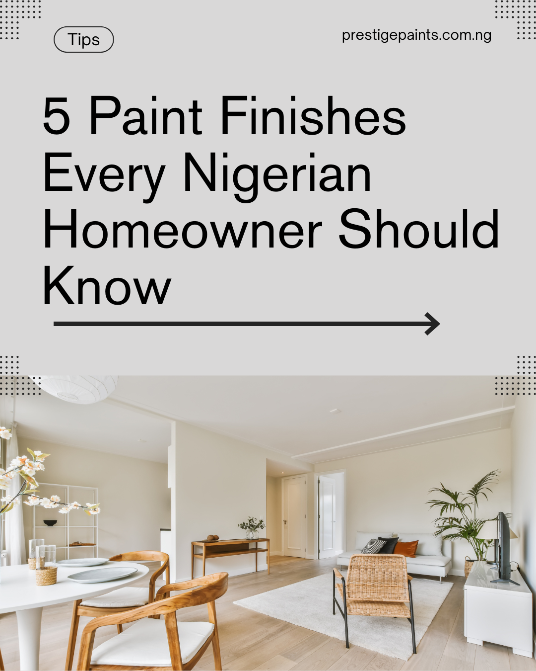 Image showing the 5 types of paint finishes in Nigeria with labelled examples.